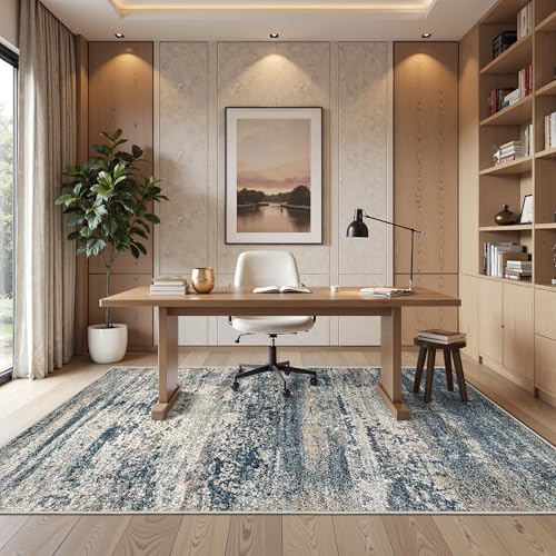Art&Tuft Washable Rug, Anti-Slip Backing Abstract Area Rug 6x9, Stain Resistant Rugs for Living Room, Foldable Machine Washable Area Rug 6x9, Navy - Image 4