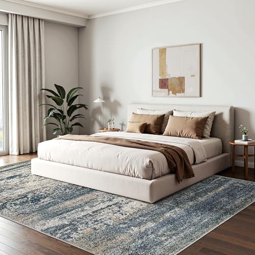 Art&Tuft Washable Rug, Anti-Slip Backing Abstract Area Rug 6x9, Stain Resistant Rugs for Living Room, Foldable Machine Washable Area Rug 6x9, Navy - Image 3