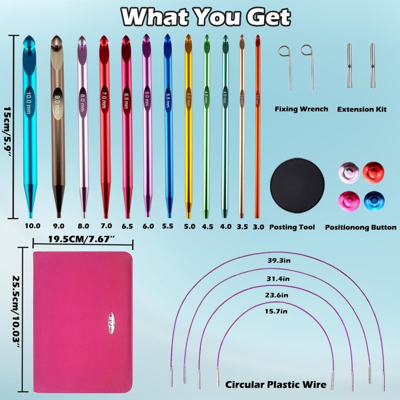 Yarniss Tunisian Crochet Hooks Set with Cable,Long Aluminum Crochet Hooks 3mm-10mm Interchangeable Crochet Needles with Cord - Image 2