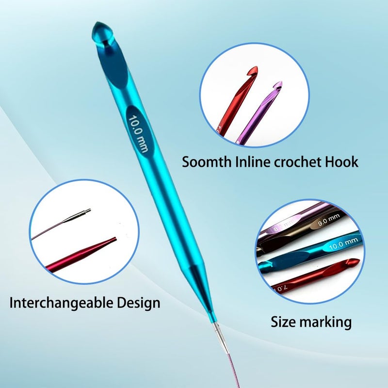 Yarniss Tunisian Crochet Hooks Set with Cable,Long Aluminum Crochet Hooks 3mm-10mm Interchangeable Crochet Needles with Cord - Image 3