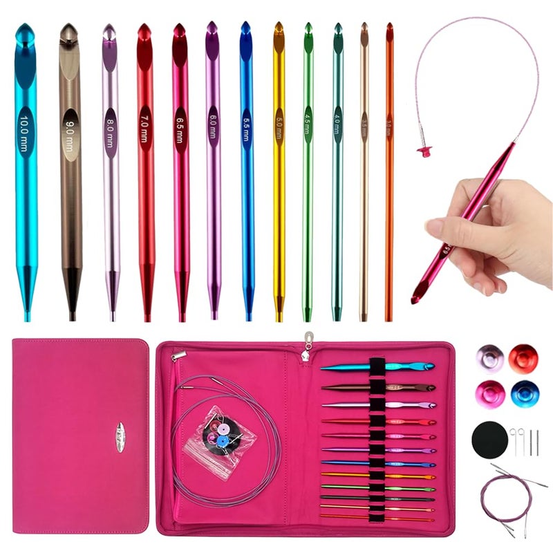 Yarniss Tunisian Crochet Hooks Set with Cable,Long Aluminum Crochet Hooks 3mm-10mm Interchangeable Crochet Needles with Cord - Image 1
