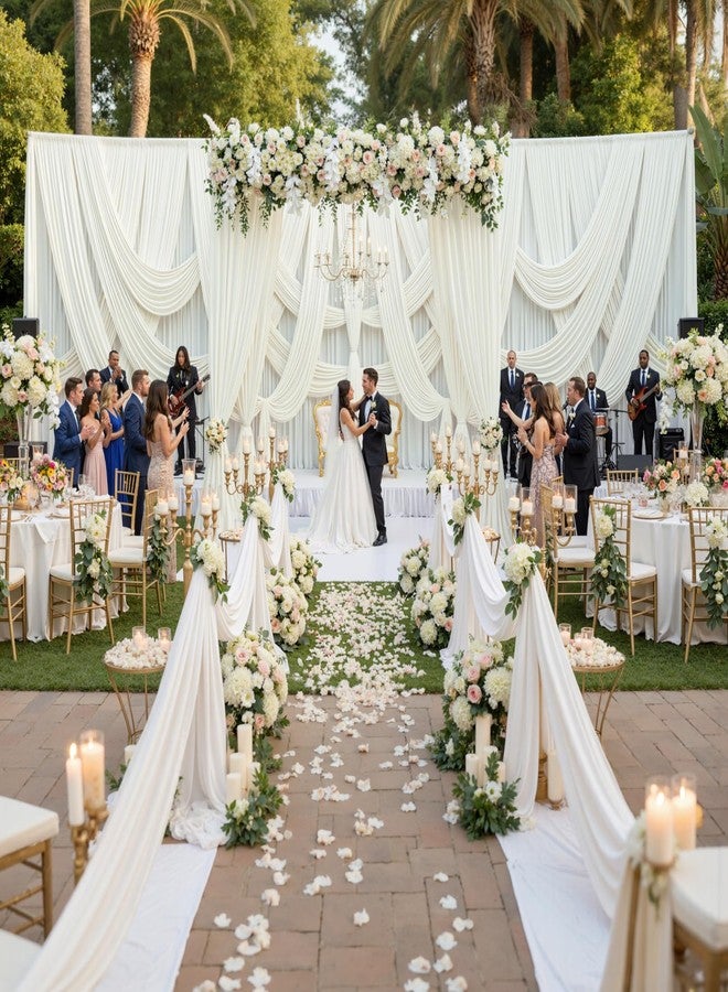 NSSONBEN 10ft x 15ft Ivory Wrinkle Free Backdrop Curtains for Parties,Silky Polyester Fabric Wedding Ceiling Drapes, 2 Panels 15ft Photo Back Drop Drapes for Baby Shower Photography Stage Background Cloth - Image 3