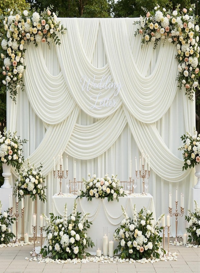 NSSONBEN 10ft x 15ft Ivory Wrinkle Free Backdrop Curtains for Parties,Silky Polyester Fabric Wedding Ceiling Drapes, 2 Panels 15ft Photo Back Drop Drapes for Baby Shower Photography Stage Background Cloth - Image 2