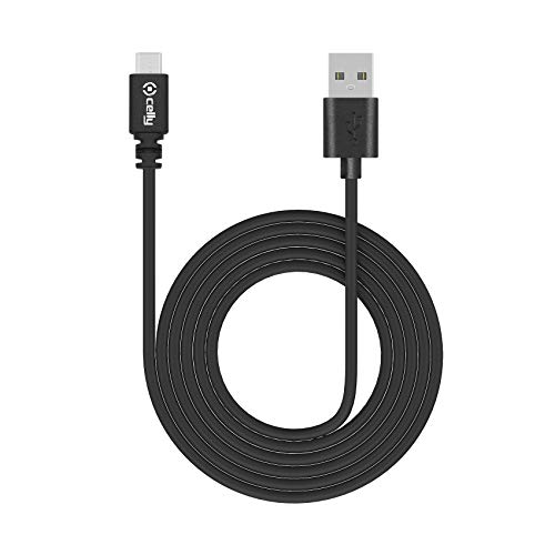 Celly USB Type A to Micro USB Data and Charging Cable, 480 MBPS Data and Sync, 2.4A Fast Charge, Light Weight, Durable, PVC Cable, 1 Meter (Black) (USBMICROB) - Image 1