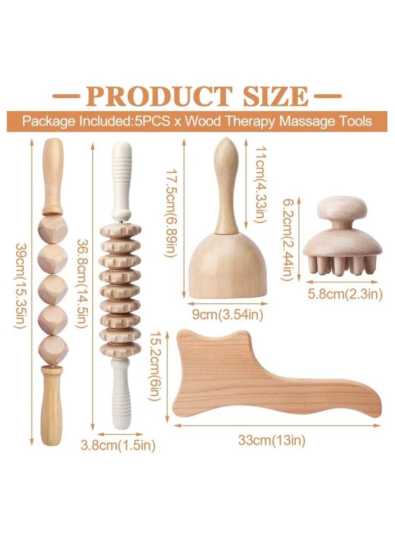 Halamine 5 in 1 Wood Therapy Massage Tools ， Wood Massage Tools,Wood Massager Roller Tool - Image 3