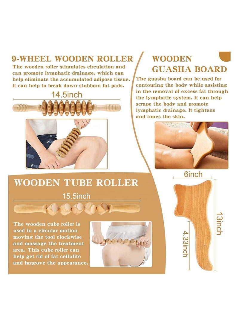Halamine 5 in 1 Wood Therapy Massage Tools ， Wood Massage Tools,Wood Massager Roller Tool - Image 4