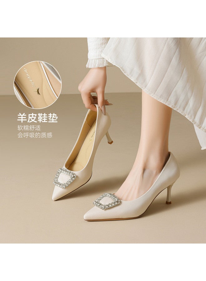 RED DRAGONFLY Years Women's Shoes Lambskin Insole Fashion Shoes Stiletto Heels Pointed Toe Shallow Opening Commuter Shoes - Image 4
