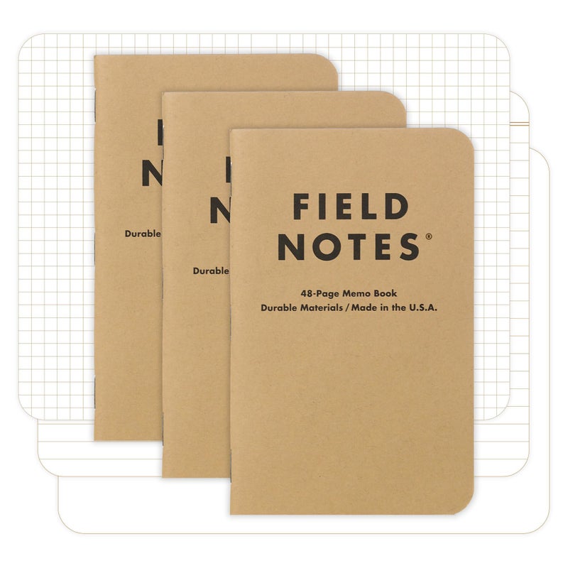 Field Notes: Original Kraft 3-Pack - Mixed Paper (1 Graph/Grid, 1 Ruled/Lined, 1 Plain/Blank) Memo Books - 48 Page Pocket Notebooks - 3.5" x 5.5" - Image 1