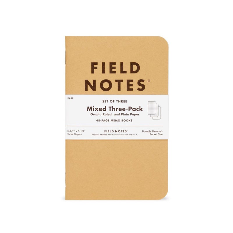 Field Notes: Original Kraft 3-Pack - Mixed Paper (1 Graph/Grid, 1 Ruled/Lined, 1 Plain/Blank) Memo Books - 48 Page Pocket Notebooks - 3.5" x 5.5" - Image 3