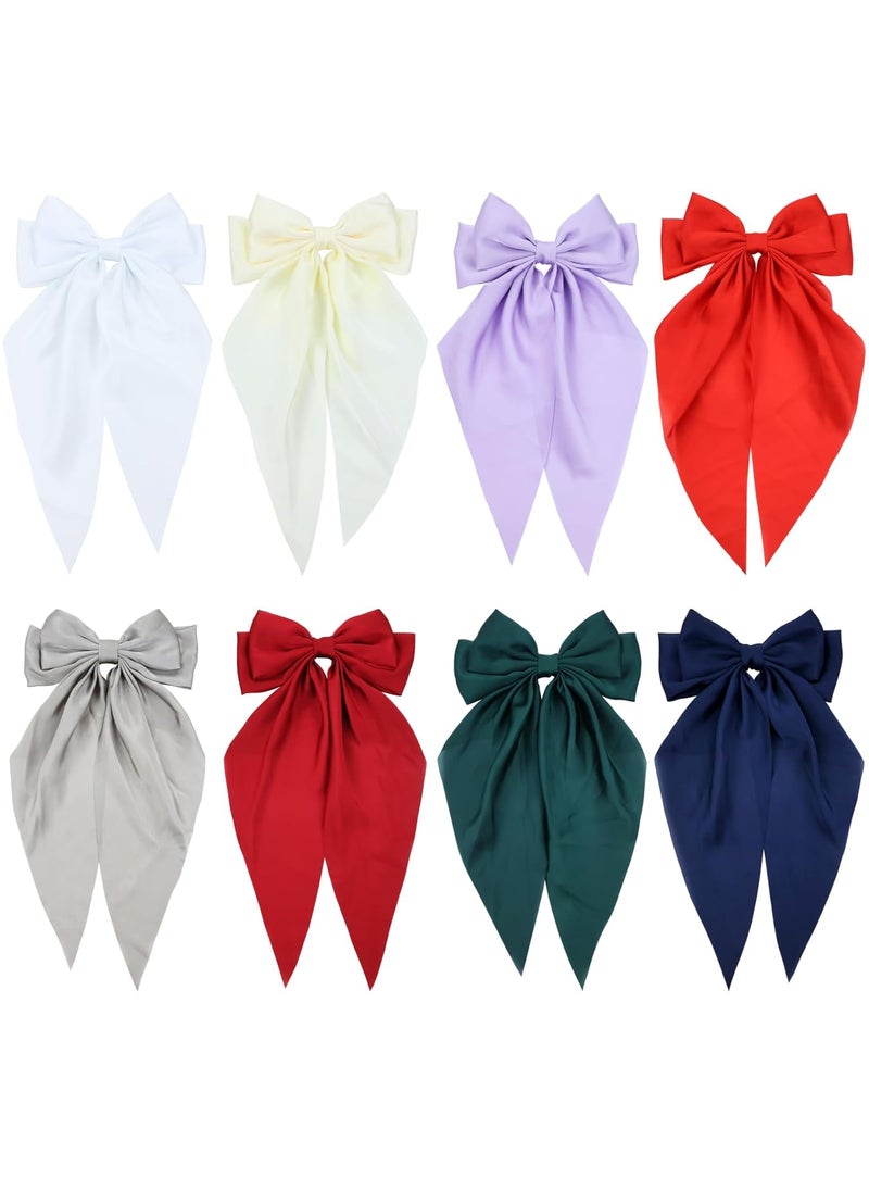 Cinaci Cinaci 8 Pieces Silky Satin Big Hair Bows for Women Girls Teens Fancy Long Tail Bow Hair Clips French Hair Barrettes Hair Accessories 
