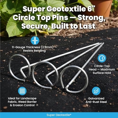 Super Geotextile Round Top Landscape Pins 11 Gauge Heavy Duty 6 Inch Galvanized Steel Stakes for Landscape Fabric and Weed Barrier 100 Pack - Image 3