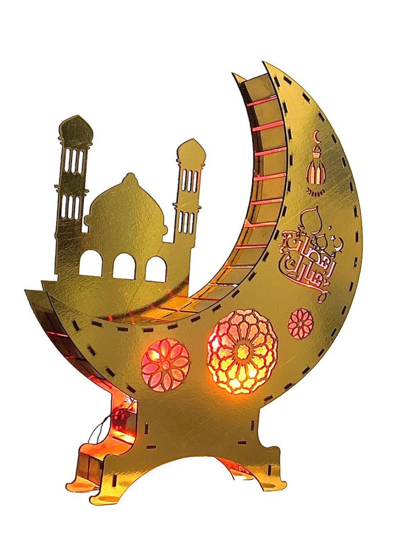 Wooden Gold Ramadan Crecent with colorful changable lighting (XL size) 45 * 36 cms  - Image 3