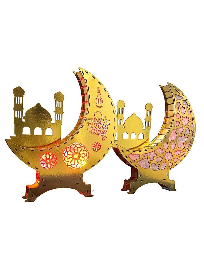 Wooden Gold Ramadan Crecent with colorful changable lighting (XL size) 45 * 36 cms  - Image 4