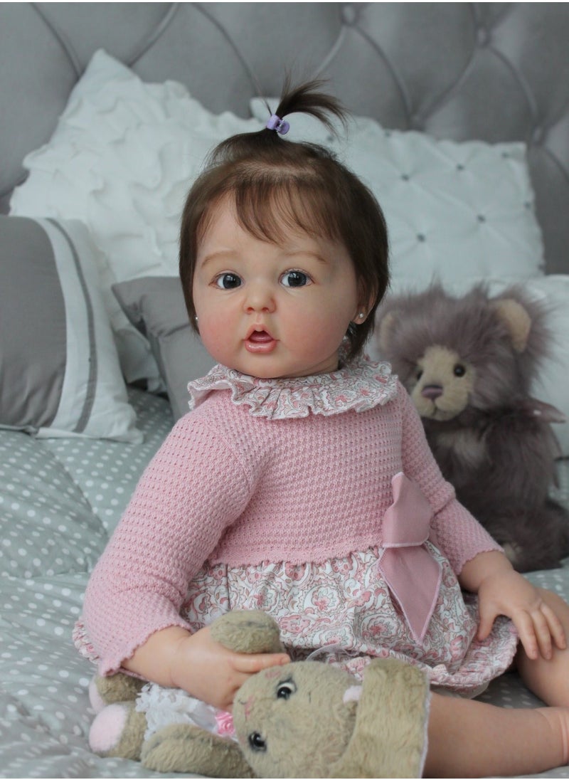 NPK - 22 Inch Lifelike Reborn Toddler Dolls Full Body Vinyl Silicone with Long Hair, Beautiful Realistic Newborn Baby Doll with Feeding Toy for Kids Birthday. - Image 1