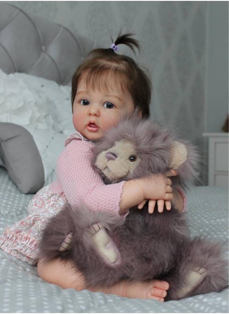 NPK - 22 Inch Lifelike Reborn Toddler Dolls Full Body Vinyl Silicone with Long Hair, Beautiful Realistic Newborn Baby Doll with Feeding Toy for Kids Birthday. - Image 1