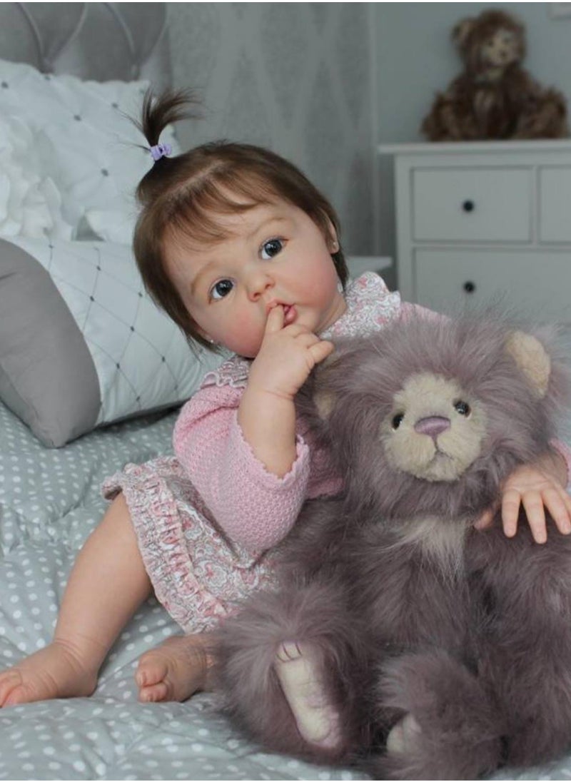 NPK - 22 Inch Lifelike Reborn Toddler Dolls Full Body Vinyl Silicone with Long Hair, Beautiful Realistic Newborn Baby Doll with Feeding Toy for Kids Birthday. - Image 1