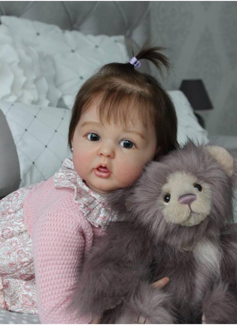 NPK - 22 Inch Lifelike Reborn Toddler Dolls Full Body Vinyl Silicone with Long Hair, Beautiful Realistic Newborn Baby Doll with Feeding Toy for Kids Birthday. - Image 1