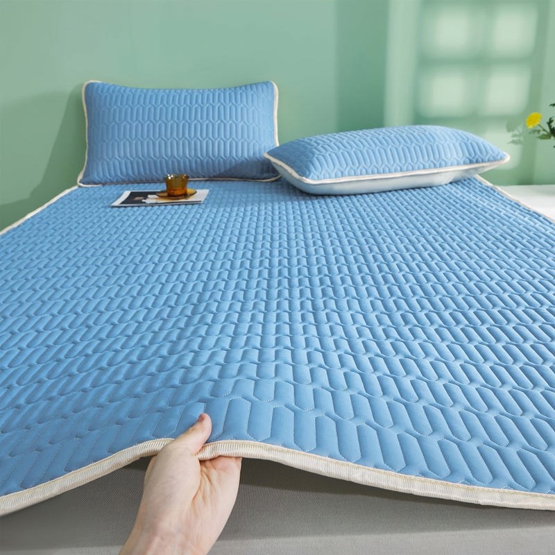 Athens Blue Cooling Mat Breathable Mattress Protector Machine Washable - Image 4