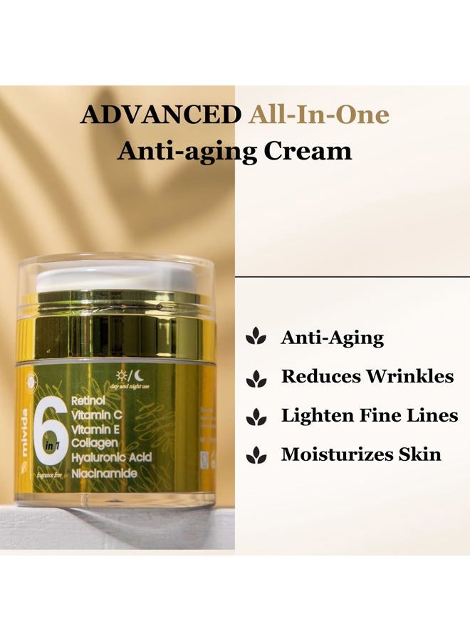 Mivida Advanced Retinol Cream for Face & Neck | 6-in-1 Anti-Aging Moisturizer with Collagen, Hyaluronic, Vit C & E | Firms, Reduces Wrinkles, Fine Lines & Dark Spots | Daily Face Cream 1.7floz - Image 2