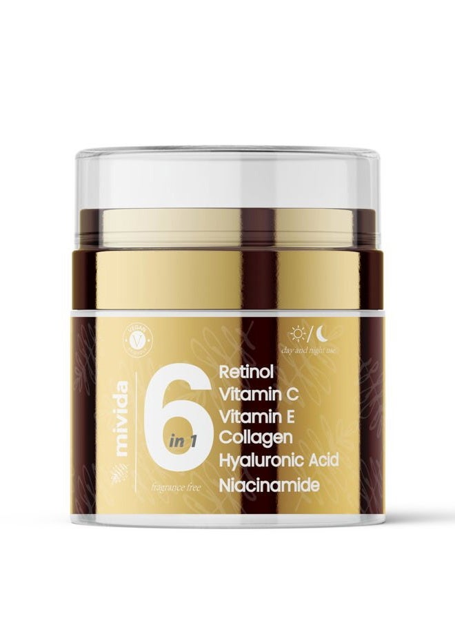 Mivida Advanced Retinol Cream for Face & Neck | 6-in-1 Anti-Aging Moisturizer with Collagen, Hyaluronic, Vit C & E | Firms, Reduces Wrinkles, Fine Lines & Dark Spots | Daily Face Cream 1.7floz - Image 1