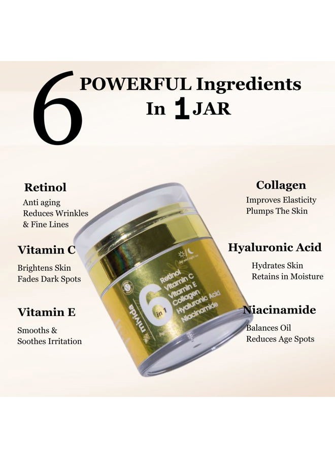 Mivida Advanced Retinol Cream for Face & Neck | 6-in-1 Anti-Aging Moisturizer with Collagen, Hyaluronic, Vit C & E | Firms, Reduces Wrinkles, Fine Lines & Dark Spots | Daily Face Cream 1.7floz - Image 3