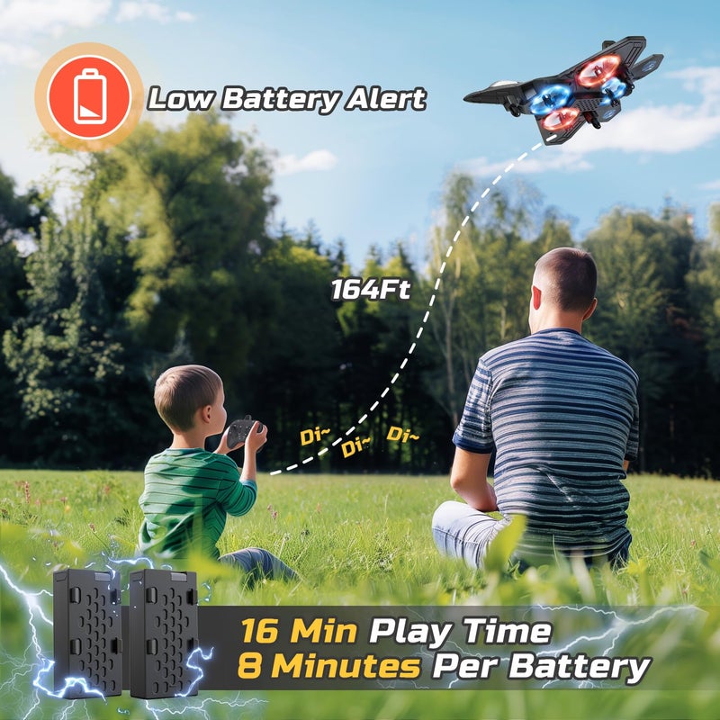 HOLYFUN طائرة درون RC مصنوعة من الفوم للأطفال، طائرة مقاتلة بالتحكم عن بعد مع ضوء LED، تثبيت تلقائي، دوران 360 درجة، بطاريتين (16 دقيقة طيران)، سهلة الطيران للمبتدئين - Image 4
