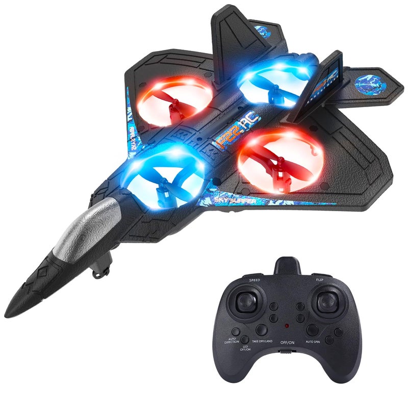 HOLYFUN طائرة درون RC مصنوعة من الفوم للأطفال، طائرة مقاتلة بالتحكم عن بعد مع ضوء LED، تثبيت تلقائي، دوران 360 درجة، بطاريتين (16 دقيقة طيران)، سهلة الطيران للمبتدئين - Image 1