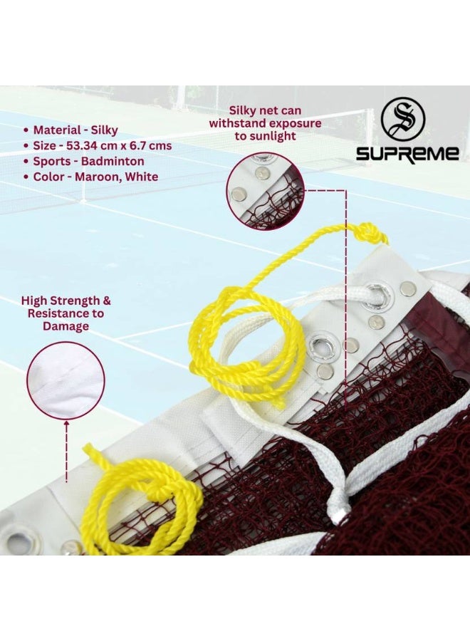 SUPREME Supreme Badminton Net Silky-P.P (4 Side Tape) Tournament Qlty. (Pack Of 1) Badminton Net  (Maroon, White) - Image 2