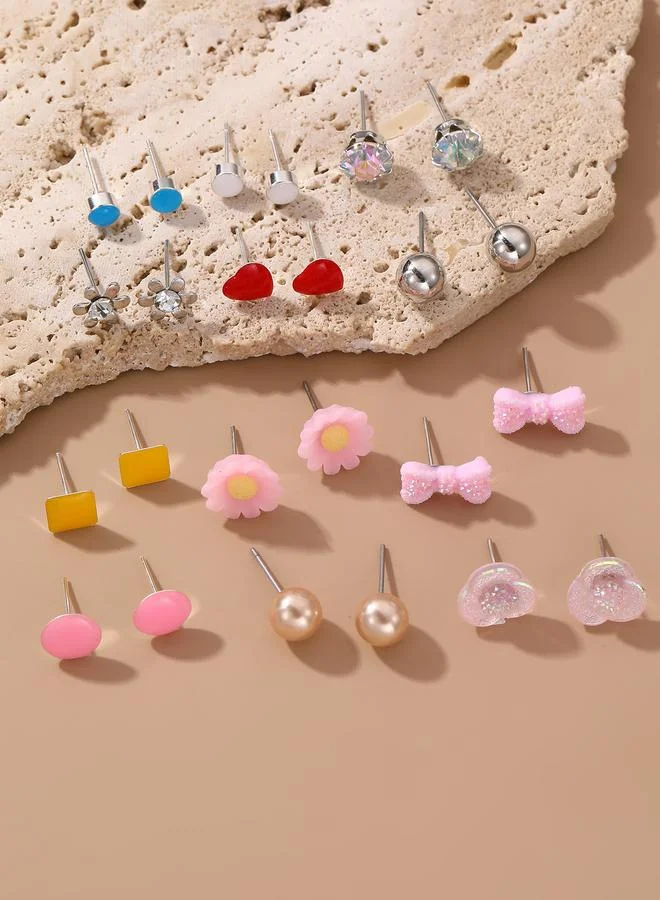 Girls Set of 12 - Heart and Pearl Design Earrings