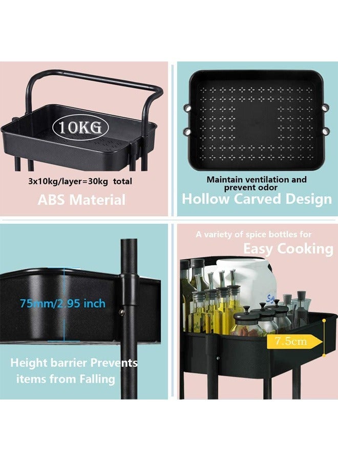 كونسيبت هوم مُنظم بتصميم عربة دوارة مصنوع من المعدن مكون من أرفف بثلاثة مستويات أسود 26X28X80  سم - Image 5