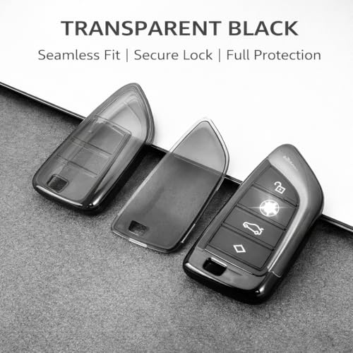 JVCV® Soft TPU Transparent Black Key Cover Compatible with BMW X1 X3 X5 X6 5 Series 6 Series 7 Series 4 Button Blade Smart Key | Anti-Scratch Slim Fit Case | Shockproof (with Keychain - Style B) - Image 3