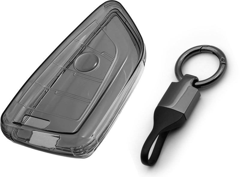 JVCV® Soft TPU Transparent Black Key Cover Compatible with BMW X1 X3 X5 X6 5 Series 6 Series 7 Series 4 Button Blade Smart Key | Anti-Scratch Slim Fit Case | Shockproof (with Keychain - Style B) - Image 1