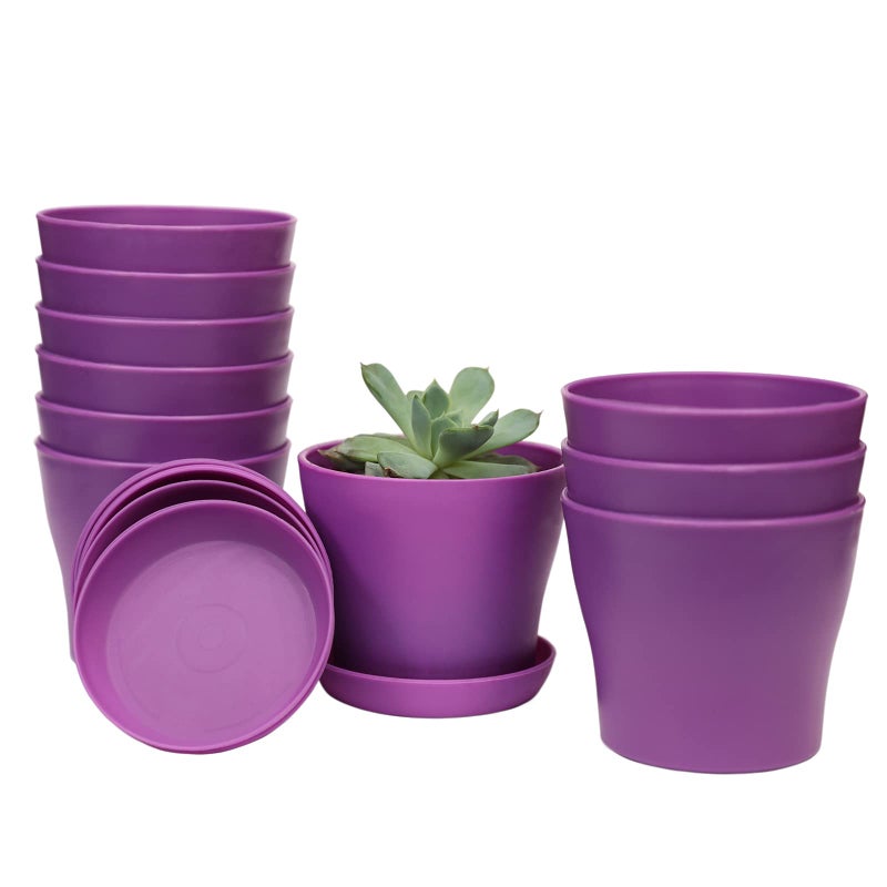 TDHDIKE 10 Pcs Plastic Planters Indoor Flower Plant Pots, Mini Flower Seedlings Nursery Pot/Planter/Flower Pot with Pallet, Modern Decorative Gardening Containers (Purple) - Image 1