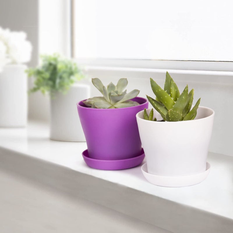 TDHDIKE 10 Pcs Plastic Planters Indoor Flower Plant Pots, Mini Flower Seedlings Nursery Pot/Planter/Flower Pot with Pallet, Modern Decorative Gardening Containers (Purple) - Image 5
