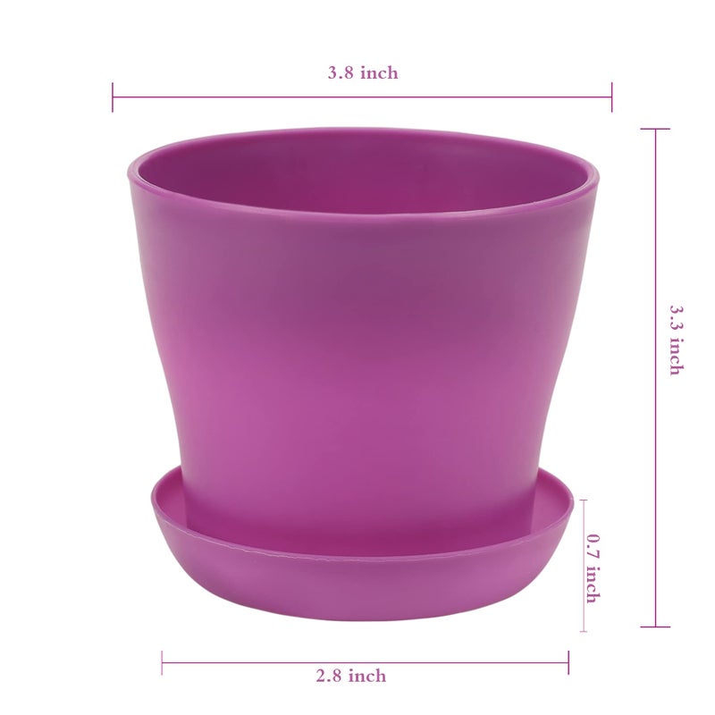 TDHDIKE 10 Pcs Plastic Planters Indoor Flower Plant Pots, Mini Flower Seedlings Nursery Pot/Planter/Flower Pot with Pallet, Modern Decorative Gardening Containers (Purple) - Image 2
