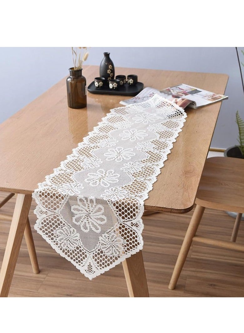 Anmi Pure White Lace Table Runners 13x44 Inch - Vintage Crochet for Ramadan Eid, Muslim Wedding Decor - Coffee Table, Dresser Scarf Saudi UAE - Image 2