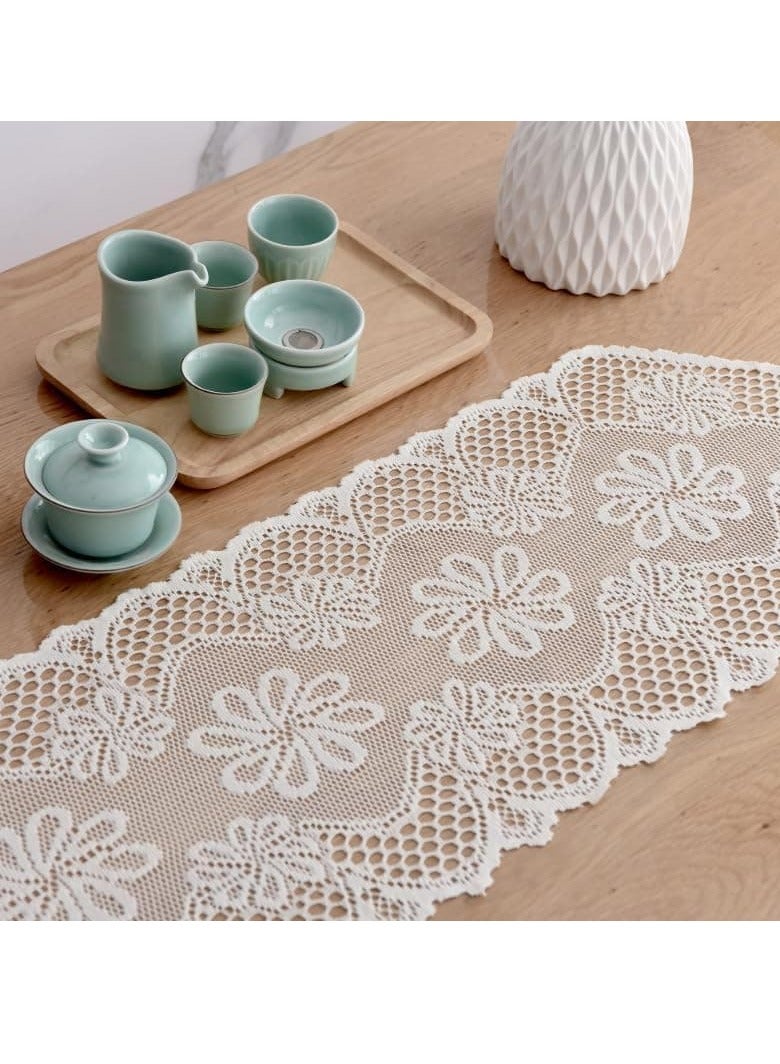 Anmi Pure White Lace Table Runners 13x44 Inch - Vintage Crochet for Ramadan Eid, Muslim Wedding Decor - Coffee Table, Dresser Scarf Saudi UAE - Image 3
