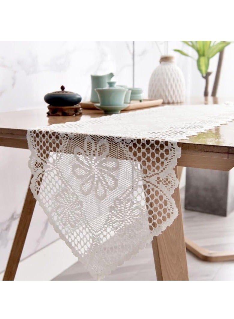 Anmi Pure White Lace Table Runners 13x44 Inch - Vintage Crochet for Ramadan Eid, Muslim Wedding Decor - Coffee Table, Dresser Scarf Saudi UAE - Image 4
