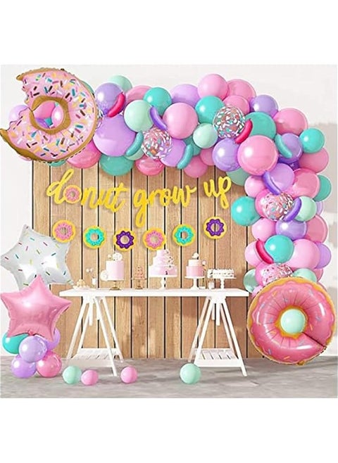 Donut Birthday Party Decorations 81PCS Balloons Garland Arch Kit, Girl Birthday Party Supplies with Banners, Macaron Confetti Foil Balloons, and Baby Shower Decorations
