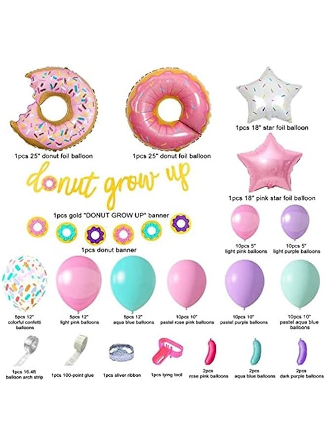 Donut Birthday Party Decorations 81PCS Balloons Garland Arch Kit, Girl Birthday Party Supplies with Banners, Macaron Confetti Foil Balloons, and Baby Shower Decorations