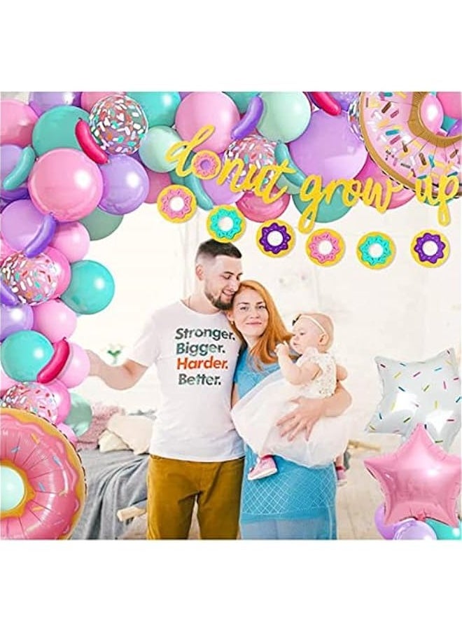 Donut Birthday Party Decorations 81PCS Balloons Garland Arch Kit, Girl Birthday Party Supplies with Banners, Macaron Confetti Foil Balloons, and Baby Shower Decorations