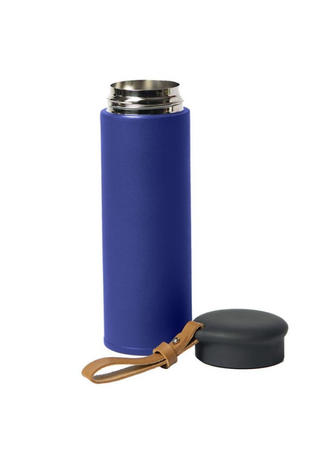 Thermal water bottle, thermal thermos, travel mug, 450ml vacuum insulated, made of 304 stainless steel, leakproof, keeps drinks hot and cold for several hours, with a leather carrying strap - ideal for use in the car, office, sports and travel. - Image 2