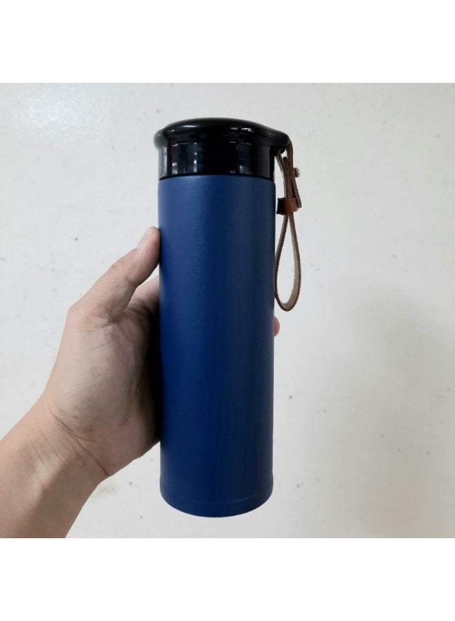 Thermal water bottle, thermal thermos, travel mug, 450ml vacuum insulated, made of 304 stainless steel, leakproof, keeps drinks hot and cold for several hours, with a leather carrying strap - ideal for use in the car, office, sports and travel. - Image 3