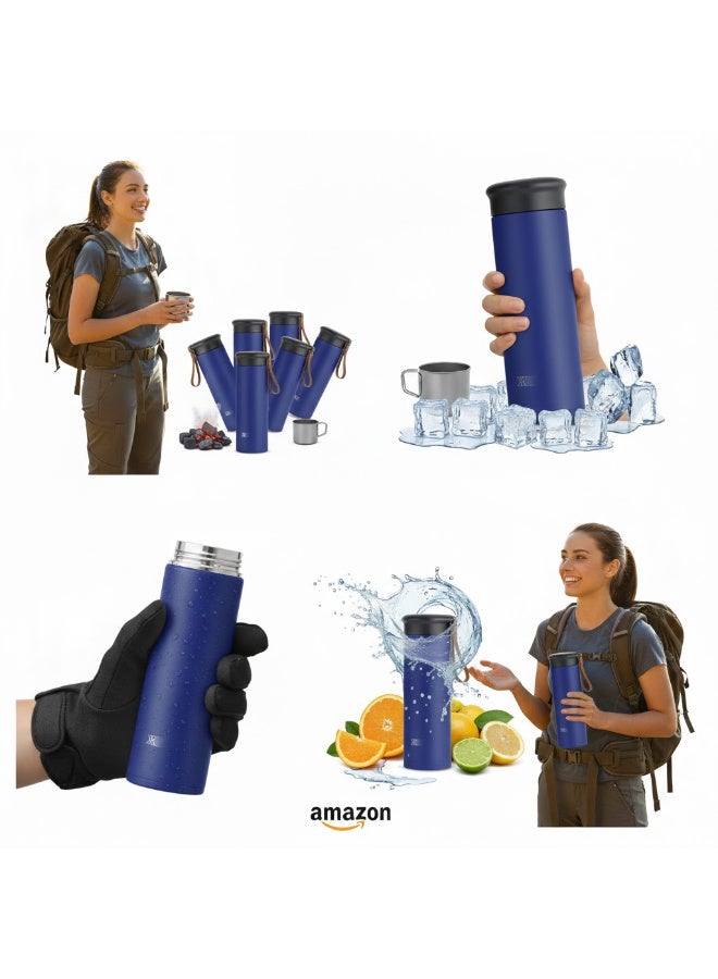 Thermal water bottle, thermal thermos, travel mug, 450ml vacuum insulated, made of 304 stainless steel, leakproof, keeps drinks hot and cold for several hours, with a leather carrying strap - ideal for use in the car, office, sports and travel. - Image 5