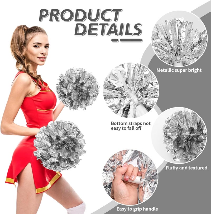 CREATIEE-PRO 4Pcs Metallic Cheerleading Pom Poms, Creatiee 2 Pair Cheerleader Cheering Squad Pompoms for School Sports Dance Games Team Spirit Cheer - Image 3