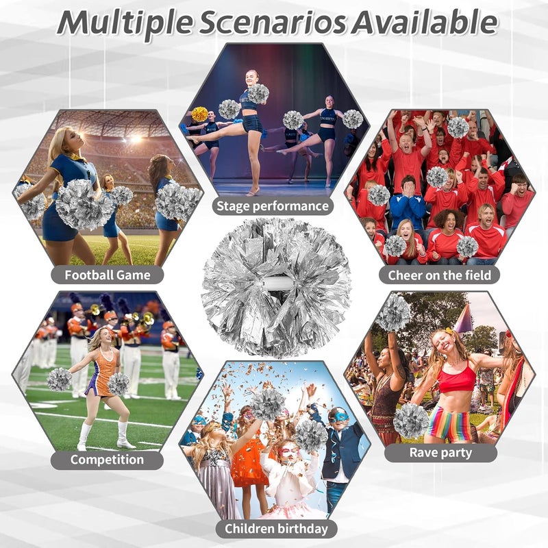 CREATIEE-PRO 4Pcs Metallic Cheerleading Pom Poms, Creatiee 2 Pair Cheerleader Cheering Squad Pompoms for School Sports Dance Games Team Spirit Cheer - Image 4