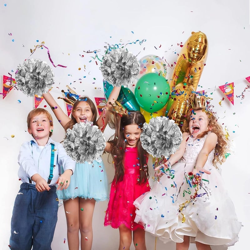 CREATIEE-PRO 4Pcs Metallic Cheerleading Pom Poms, Creatiee 2 Pair Cheerleader Cheering Squad Pompoms for School Sports Dance Games Team Spirit Cheer - Image 5