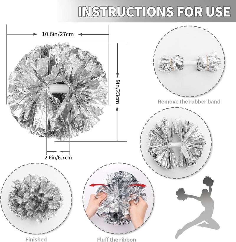 CREATIEE-PRO 4Pcs Metallic Cheerleading Pom Poms, Creatiee 2 Pair Cheerleader Cheering Squad Pompoms for School Sports Dance Games Team Spirit Cheer - Image 2