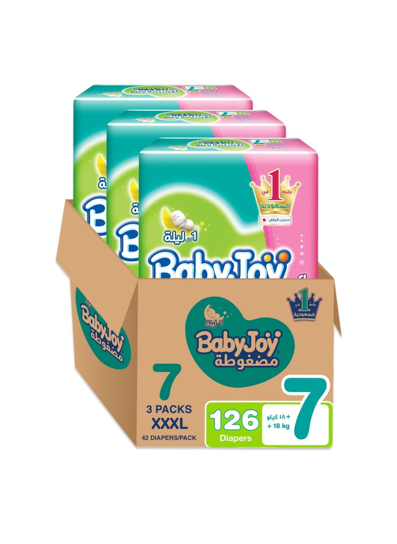 BabyJoy Compressed Diamond Pad Diaper, Size 7, Junior 3XL, 18+ Kg, Giant Box, 126 Diapers - Image 1