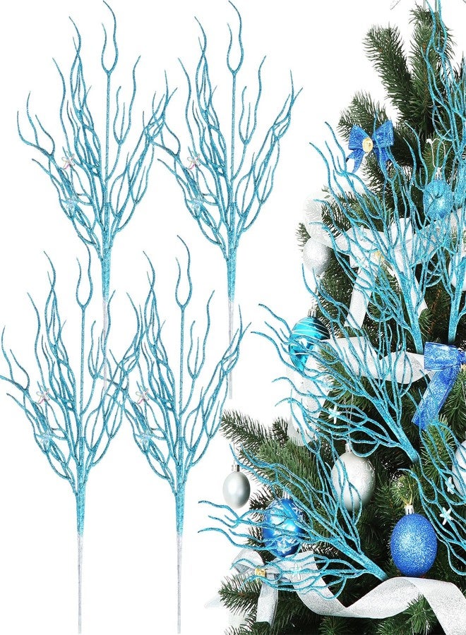 Vercraft 8 Pcs Blue Coastal Christmas Decorations Artificial 15.7inch Artificial Flowers Glitter Coastal Ornaments for Christmas Tree Ocean Beach Coral Nautical Treebranch Stem Pick Filler for Vase - Image 1